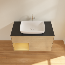 Тумба под раковину Villeroy & Boch Finion 100х50,1 см с подсветкой МДФ шпон дуба/стекло черное матовое F772HFPC