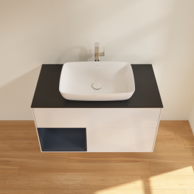 Тумба под раковину Villeroy & Boch Finion 100х50,1 см с подсветкой МДФ глянцевый белый лак/стекло черное матовое F772HGGF