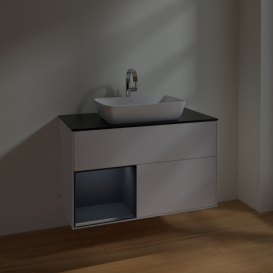 Тумба под раковину Villeroy & Boch Finion 100х50,1 см с подсветкой МДФ глянцевый белый лак/стекло черное матовое F772HGGF