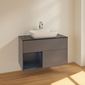 Тумба под раковину Villeroy & Boch Finion 100х50,1 см с подсветкой МДФ антрацит матовый лак/стекло черное матовое F772HGGK