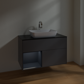 Тумба под раковину Villeroy & Boch Finion 100х50,1 см с подсветкой МДФ антрацит матовый лак/стекло черное матовое F772HGGK
