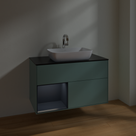 Тумба под раковину Villeroy & Boch Finion 100х50,1 см с подсветкой МДФ оливковый матовый лак/стекло черное матовое F772HGGM