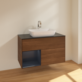 Тумба под раковину Villeroy & Boch Finion 100х50,1 см с подсветкой МДФ шпон грецкого ореха/стекло черное матовое F772HGGN