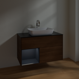 Тумба под раковину Villeroy & Boch Finion 100х50,1 см с подсветкой МДФ шпон грецкого ореха/стекло черное матовое F772HGGN