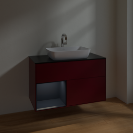 Тумба под раковину Villeroy & Boch Finion 100х50,1 см с подсветкой МДФ пион матовый лак/стекло черное матовое F772HGHB