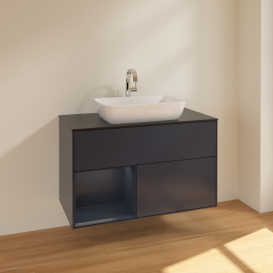 Тумба под раковину Villeroy & Boch Finion 100х50,1 см с подсветкой МДФ темно-синий матовый лак/стекло черное матовое F772HGHG
