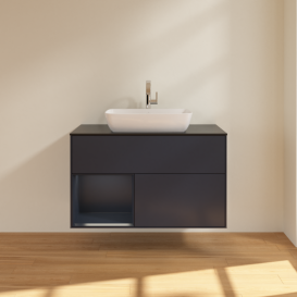 Тумба под раковину Villeroy & Boch Finion 100х50,1 см с подсветкой МДФ темно-синий матовый лак/стекло черное матовое F772HGHG