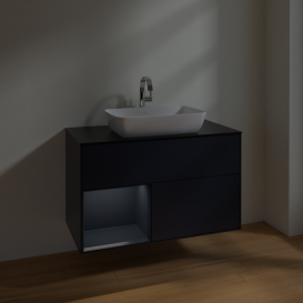 Тумба под раковину Villeroy & Boch Finion 100х50,1 см с подсветкой МДФ темно-синий матовый лак/стекло черное матовое F772HGHG