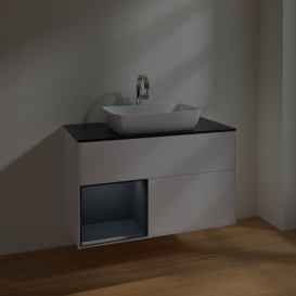 Тумба под раковину Villeroy & Boch Finion 100х50,1 см с подсветкой МДФ белый матовый лак/стекло черное матовое F772HGMT