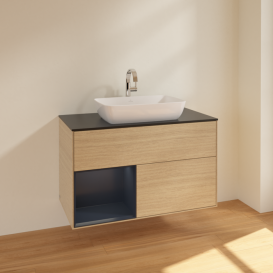 Тумба под раковину Villeroy & Boch Finion 100х50,1 см с подсветкой МДФ шпон дуба/стекло черное матовое F772HGPC