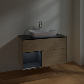 Тумба под раковину Villeroy & Boch Finion 100х50,1 см с подсветкой МДФ шпон дуба/стекло черное матовое F772HGPC