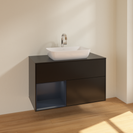 Тумба под раковину Villeroy & Boch Finion 100х50,1 см с подсветкой МДФ черный матовый лак/стекло черное матовое F772HGPD