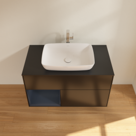 Тумба под раковину Villeroy & Boch Finion 100х50,1 см с подсветкой МДФ черный матовый лак/стекло черное матовое F772HGPD