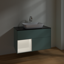 Тумба под раковину Villeroy & Boch Finion 100х50,1 см с подсветкой МДФ оливковый матовый лак/стекло черное матовое F772MTGM