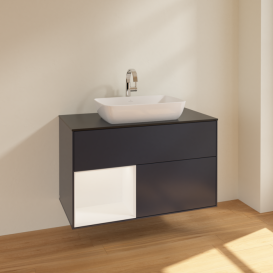 Тумба под раковину Villeroy & Boch Finion 100х50,1 см с подсветкой МДФ темно-синий матовый лак/стекло черное матовое F772MTHG