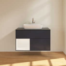 Тумба под раковину Villeroy & Boch Finion 100х50,1 см с подсветкой МДФ темно-синий матовый лак/стекло черное матовое F772MTHG