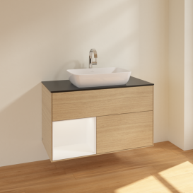 Тумба под раковину Villeroy & Boch Finion 100х50,1 см с подсветкой МДФ шпон дуба/стекло черное матовое F772MTPC