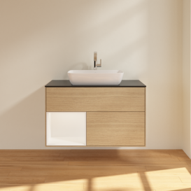 Тумба под раковину Villeroy & Boch Finion 100х50,1 см с подсветкой МДФ шпон дуба/стекло черное матовое F772MTPC