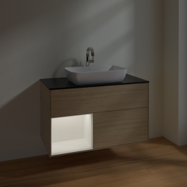 Тумба под раковину Villeroy & Boch Finion 100х50,1 см с подсветкой МДФ шпон дуба/стекло черное матовое F772MTPC