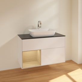 Тумба под раковину Villeroy & Boch Finion 100х50,1 см с подсветкой МДФ глянцевый белый лак/стекло черное матовое F772PCGF