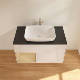 Тумба под раковину Villeroy & Boch Finion 100х50,1 см с подсветкой МДФ глянцевый белый лак/стекло черное матовое F772PCGF