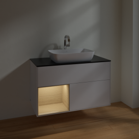 Тумба под раковину Villeroy & Boch Finion 100х50,1 см с подсветкой МДФ глянцевый белый лак/стекло черное матовое F772PCGF