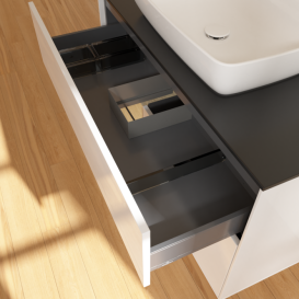 Тумба под раковину Villeroy & Boch Finion 100х50,1 см с подсветкой МДФ глянцевый белый лак/стекло черное матовое F772PCGF