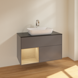 Тумба под раковину Villeroy & Boch Finion 100х50,1 см с подсветкой МДФ антрацит матовый лак/стекло черное матовое F772PCGK