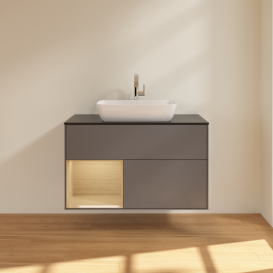 Тумба под раковину Villeroy & Boch Finion 100х50,1 см с подсветкой МДФ антрацит матовый лак/стекло черное матовое F772PCGK