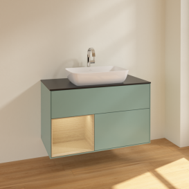 Тумба под раковину Villeroy & Boch Finion 100х50,1 см с подсветкой МДФ оливковый матовый лак/стекло черное матовое F772PCGM