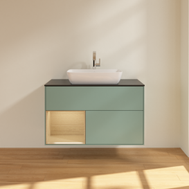 Тумба под раковину Villeroy & Boch Finion 100х50,1 см с подсветкой МДФ оливковый матовый лак/стекло черное матовое F772PCGM