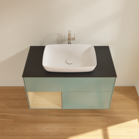 Тумба под раковину Villeroy & Boch Finion 100х50,1 см с подсветкой МДФ оливковый матовый лак/стекло черное матовое F772PCGM