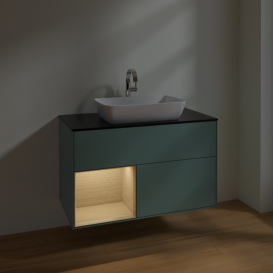Тумба под раковину Villeroy & Boch Finion 100х50,1 см с подсветкой МДФ оливковый матовый лак/стекло черное матовое F772PCGM