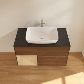 Тумба под раковину Villeroy & Boch Finion 100х50,1 см с подсветкой МДФ шпон грецкого ореха/стекло черное матовое F772PCGN