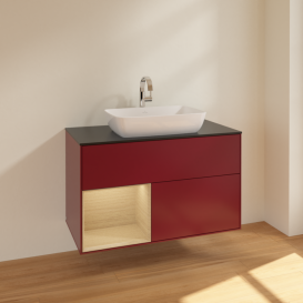 Тумба под раковину Villeroy & Boch Finion 100х50,1 см с подсветкой МДФ пион матовый лак/стекло черное матовое F772PCHB