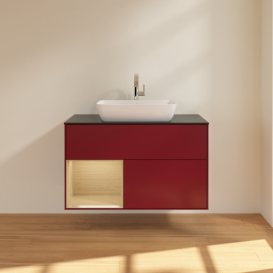 Тумба под раковину Villeroy & Boch Finion 100х50,1 см с подсветкой МДФ пион матовый лак/стекло черное матовое F772PCHB