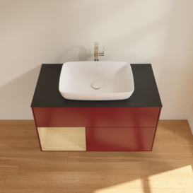 Тумба под раковину Villeroy & Boch Finion 100х50,1 см с подсветкой МДФ пион матовый лак/стекло черное матовое F772PCHB