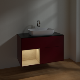 Тумба под раковину Villeroy & Boch Finion 100х50,1 см с подсветкой МДФ пион матовый лак/стекло черное матовое F772PCHB