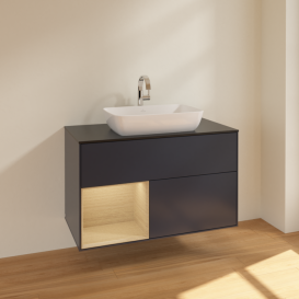 Тумба под раковину Villeroy & Boch Finion 100х50,1 см с подсветкой МДФ темно-синий матовый лак/стекло черное матовое F772PCHG