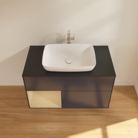 Тумба под раковину Villeroy & Boch Finion 100х50,1 см с подсветкой МДФ темно-синий матовый лак/стекло черное матовое F772PCHG