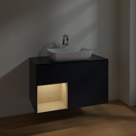 Тумба под раковину Villeroy & Boch Finion 100х50,1 см с подсветкой МДФ темно-синий матовый лак/стекло черное матовое F772PCHG