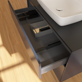 Тумба под раковину Villeroy & Boch Finion 100х50,1 см с подсветкой МДФ темно-синий матовый лак/стекло черное матовое F772PCHG