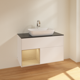 Тумба под раковину Villeroy & Boch Finion 100х50,1 см с подсветкой МДФ белый матовый лак/стекло черное матовое F772PCMT