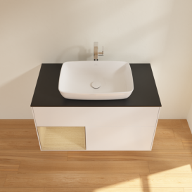 Тумба под раковину Villeroy & Boch Finion 100х50,1 см с подсветкой МДФ белый матовый лак/стекло черное матовое F772PCMT