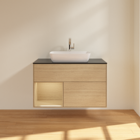 Тумба под раковину Villeroy & Boch Finion 100х50,1 см с подсветкой МДФ шпон дуба/стекло черное матовое F772PCPC