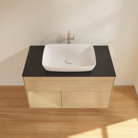 Тумба под раковину Villeroy & Boch Finion 100х50,1 см с подсветкой МДФ шпон дуба/стекло черное матовое F772PCPC