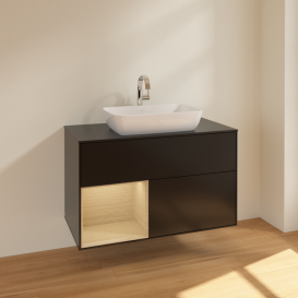 Тумба под раковину Villeroy & Boch Finion 100х50,1 см с подсветкой МДФ черный матовый лак/стекло черное матовое F772PCPD