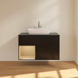 Тумба под раковину Villeroy & Boch Finion 100х50,1 см с подсветкой МДФ черный матовый лак/стекло черное матовое F772PCPD