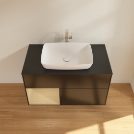 Тумба под раковину Villeroy & Boch Finion 100х50,1 см с подсветкой МДФ черный матовый лак/стекло черное матовое F772PCPD