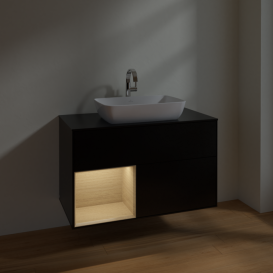 Тумба под раковину Villeroy & Boch Finion 100х50,1 см с подсветкой МДФ черный матовый лак/стекло черное матовое F772PCPD